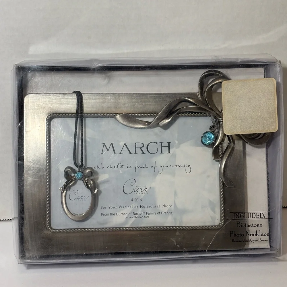 Aquamarine Birthstone Picture Frame  With Photo Necklace March Czech Crystal